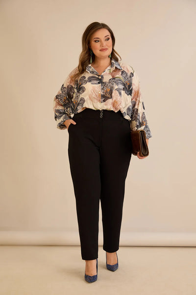 Pantalon mărime mare din bumbac cu croială clasică – negru