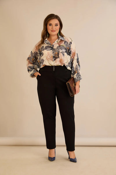 Pantalon mărime mare din bumbac cu croială clasică – negru