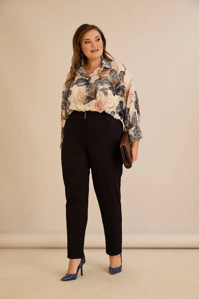 Pantalon mărime mare din bumbac cu croială clasică – negru