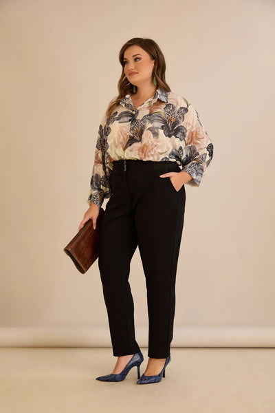 Pantalon mărime mare din bumbac cu croială clasică – negru