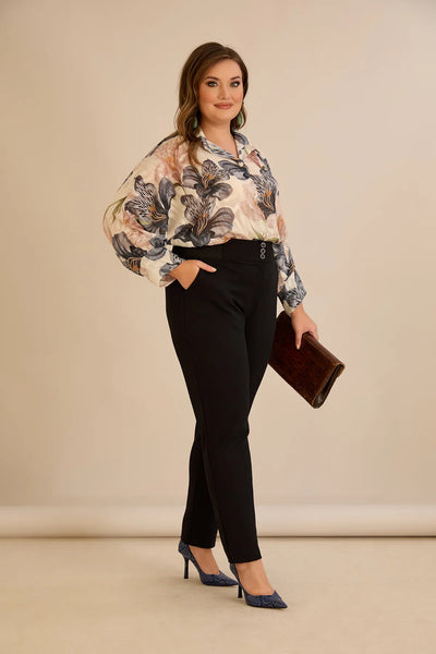 Pantalon mărime mare din bumbac cu croială clasică – negru