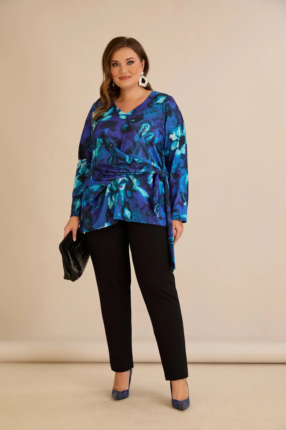 Bluză mărime mare cu cordon - albastru