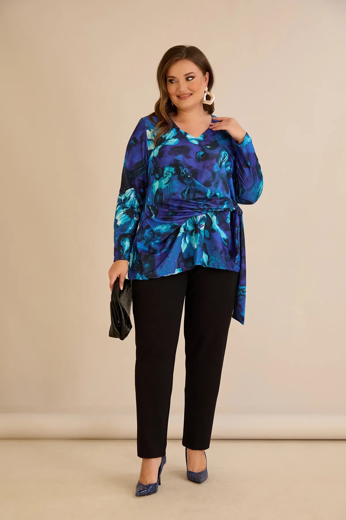 Bluză mărime mare cu cordon - albastru