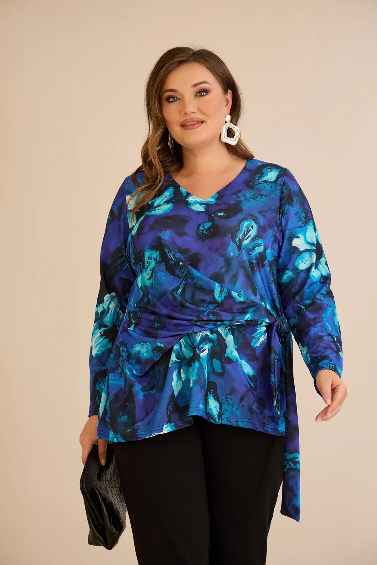 Bluză mărime mare cu cordon - albastru