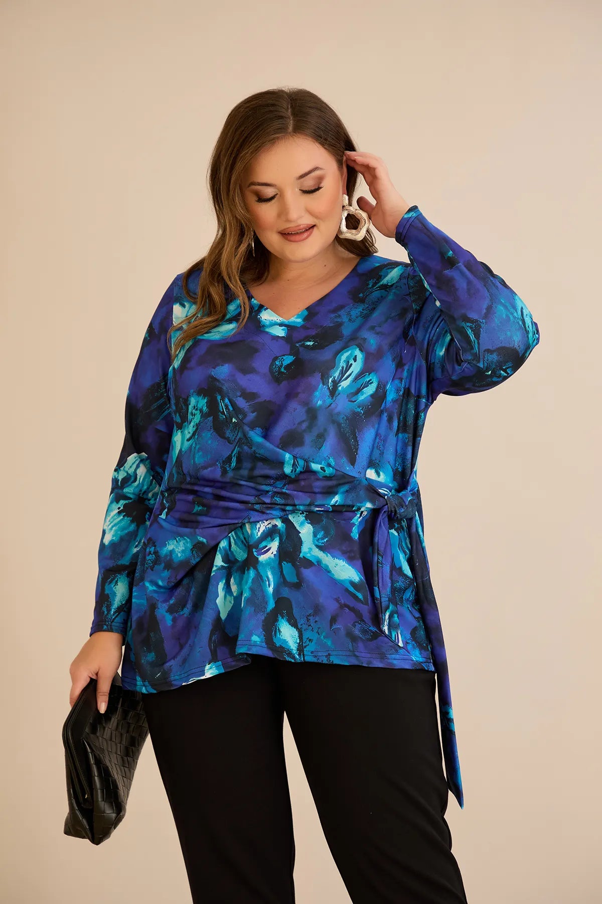 Bluză mărime mare cu cordon - albastru