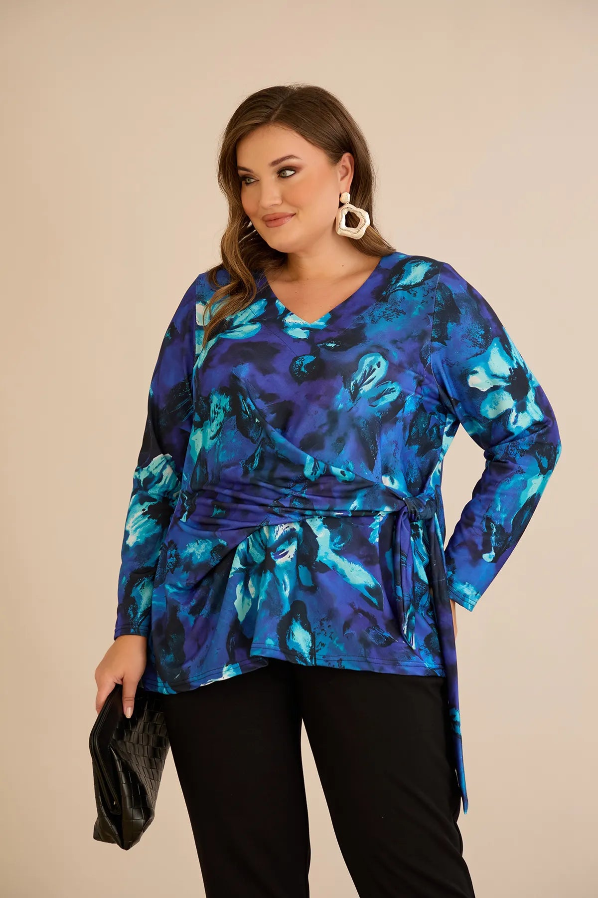 Bluză mărime mare cu cordon - albastru