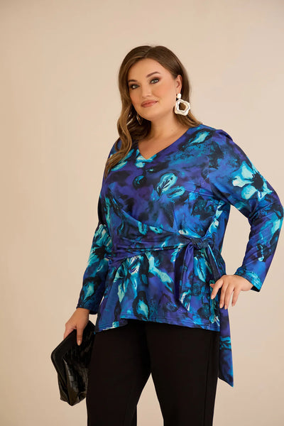 Bluză mărime mare cu cordon - albastru