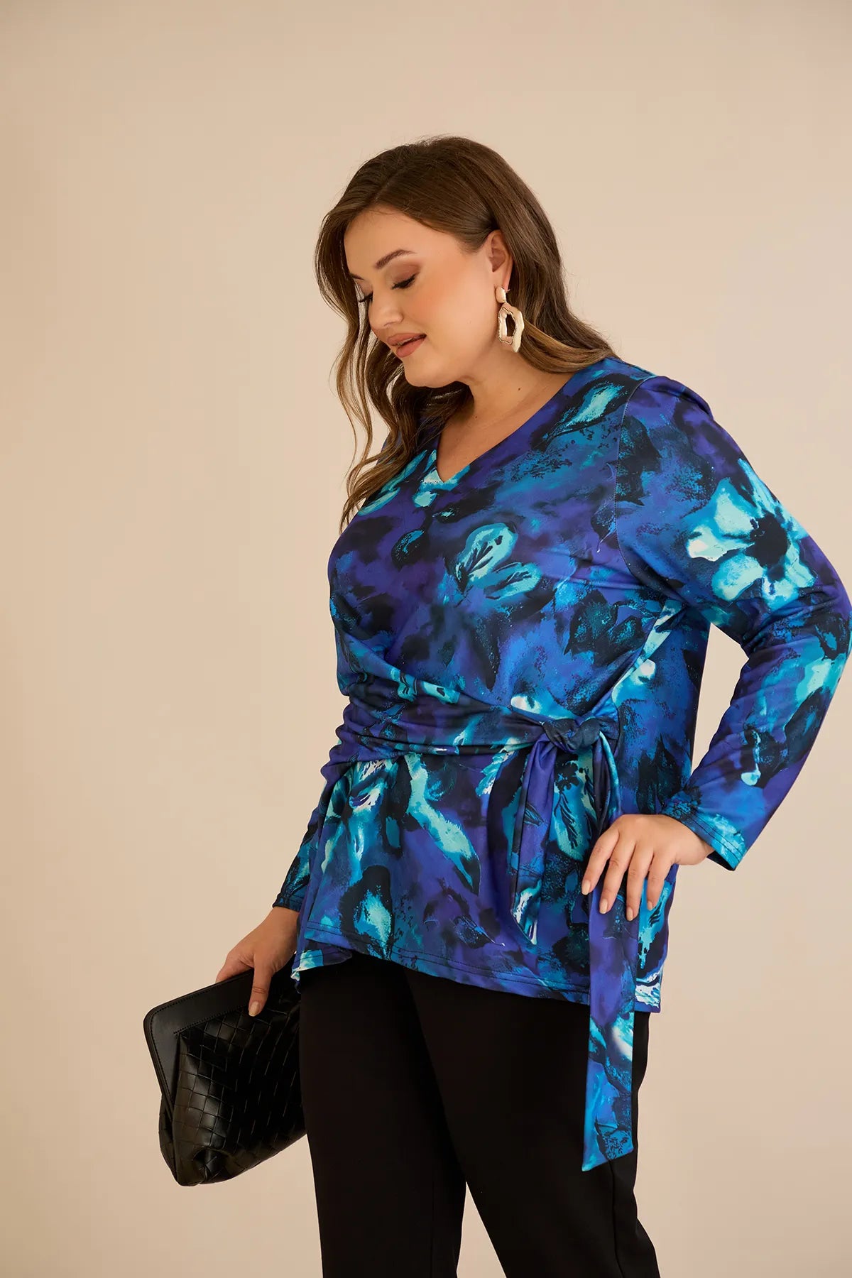 Bluză mărime mare cu cordon - albastru