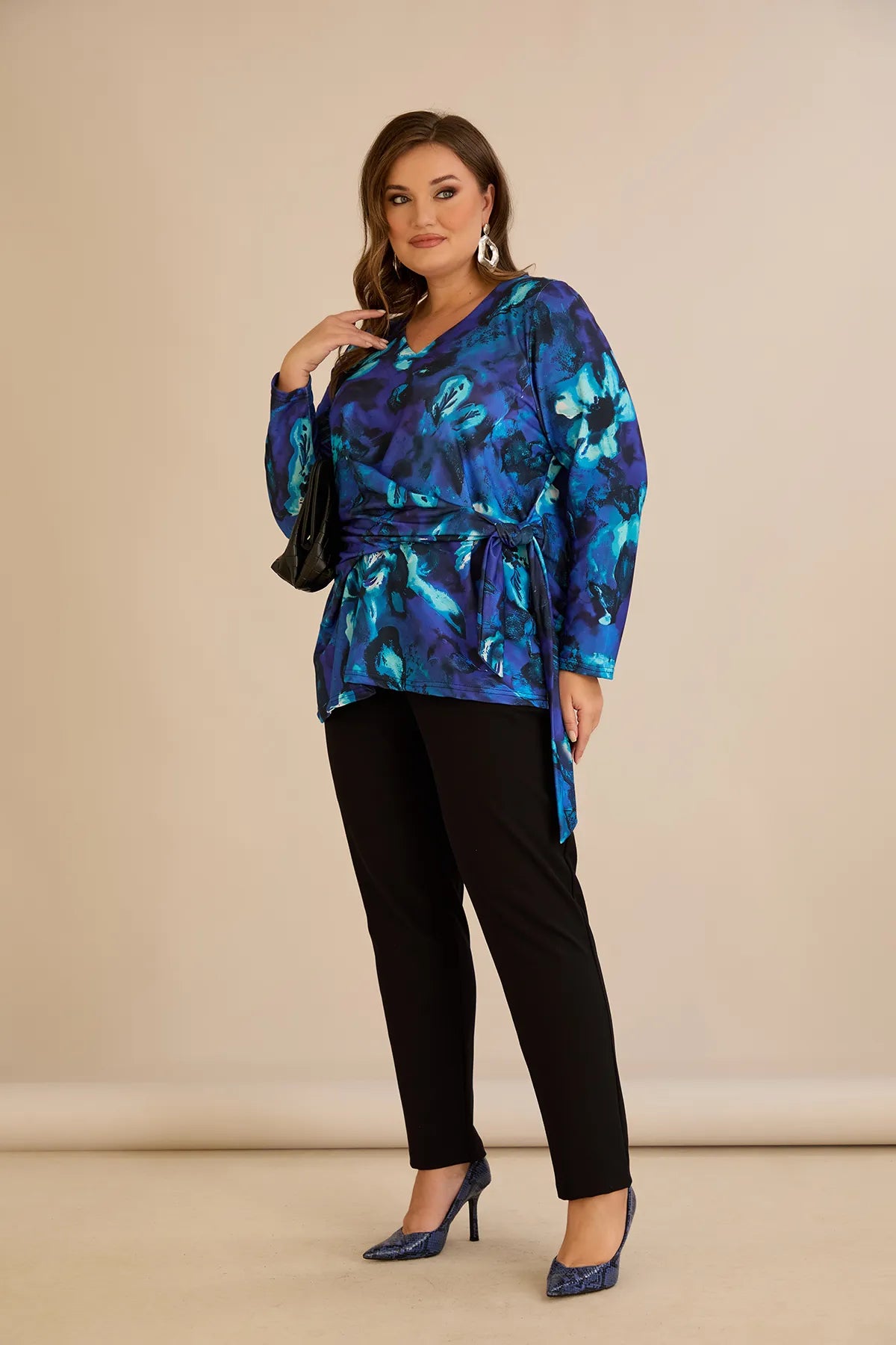 Bluză mărime mare cu cordon - albastru