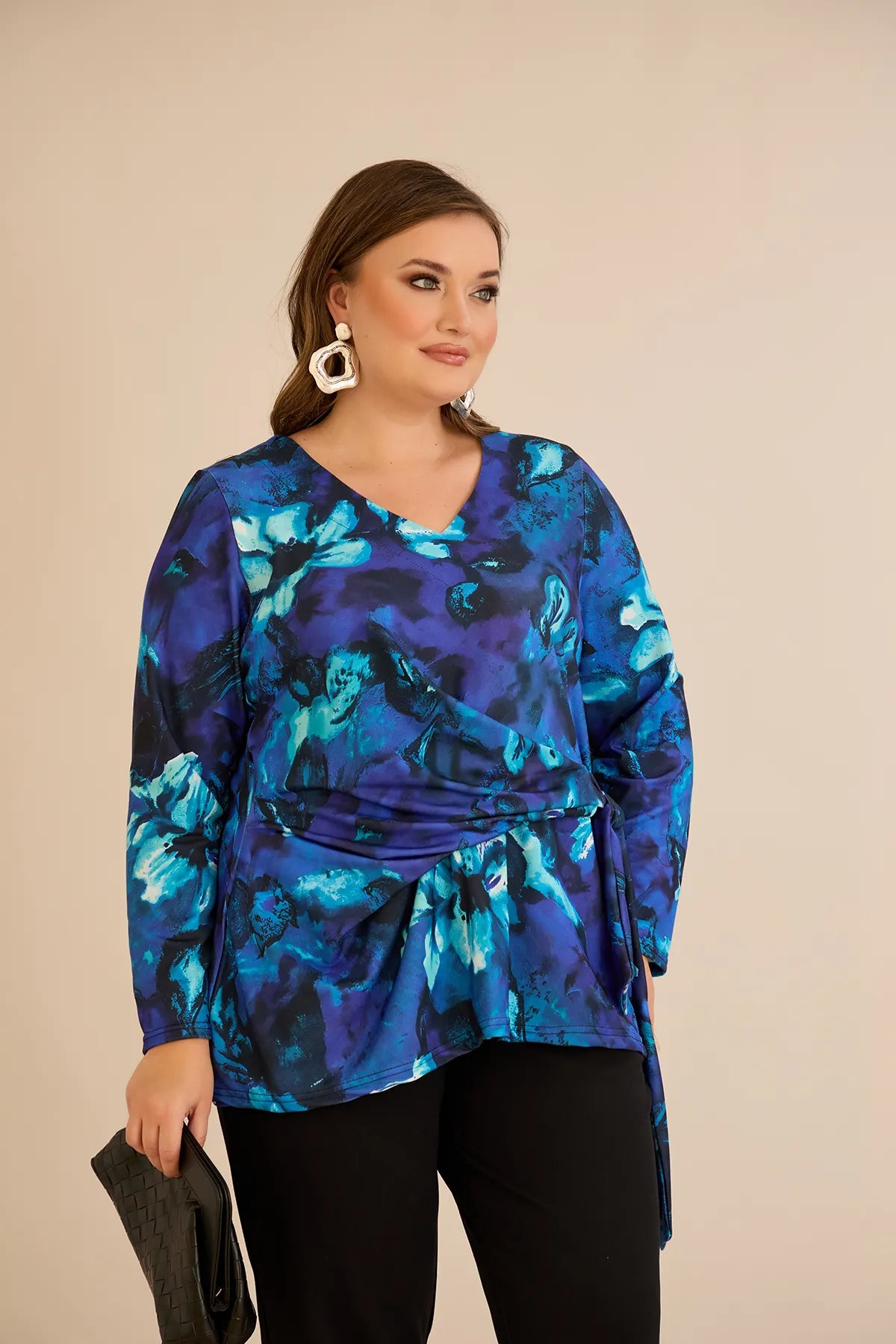 Bluză mărime mare cu cordon - albastru