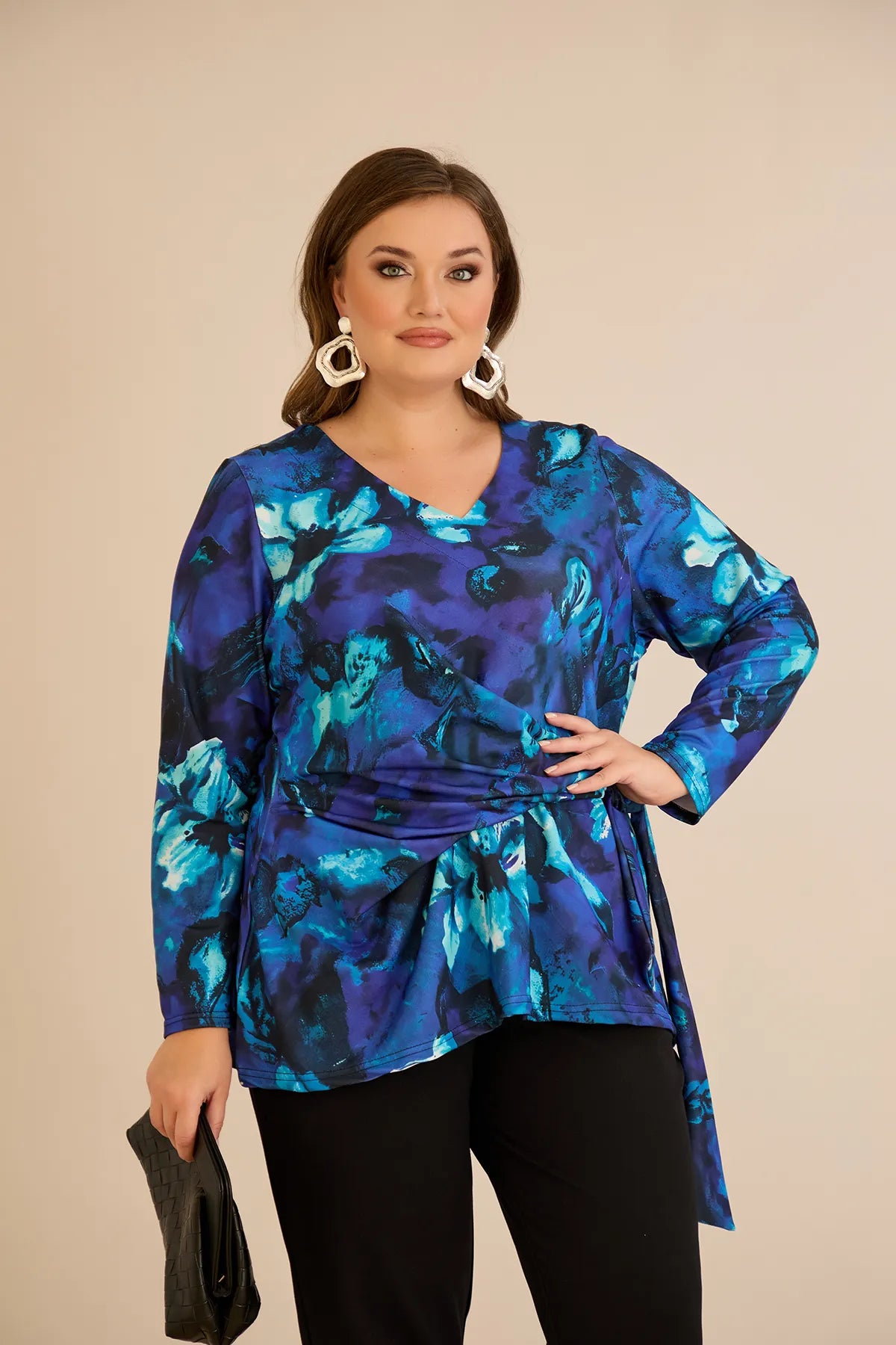 Bluză mărime mare cu cordon - albastru