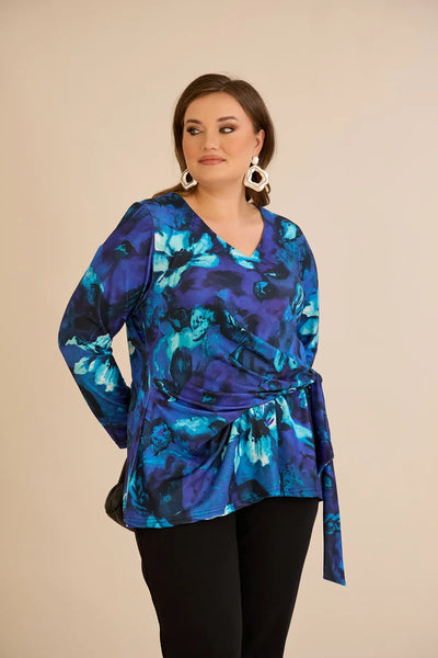 Bluză mărime mare cu cordon - albastru