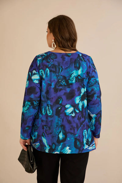 Bluză mărime mare cu cordon - albastru