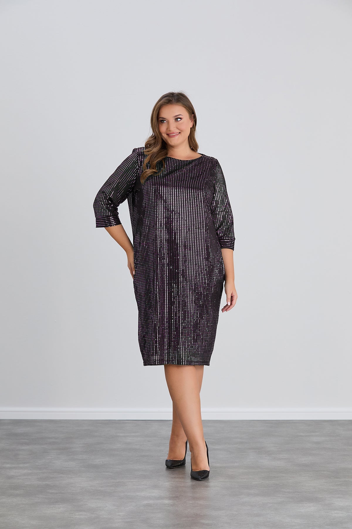 Rochie marime mare spectaculoasa din material usor cu paiete - lila