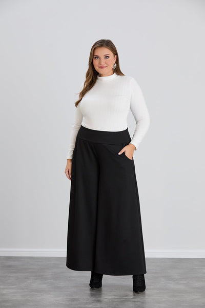 Fusta pantalon marime mare cu buzunare Sara - negru