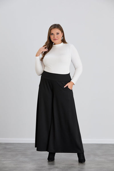 Fusta pantalon marime mare cu buzunare Sara - negru