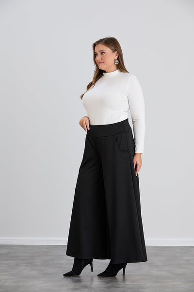 Fusta pantalon marime mare cu buzunare Sara - negru