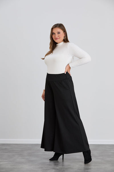 Fusta pantalon marime mare cu buzunare Sara - negru