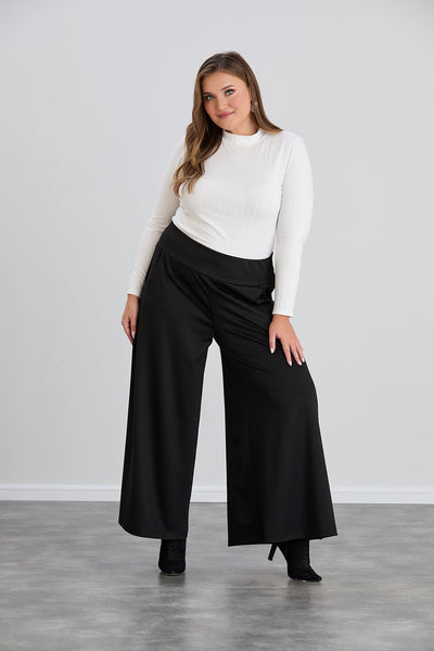 Fusta pantalon marime mare cu buzunare Sara - negru