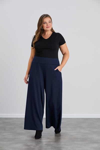 Fusta pantalon marime mare cu buzunare Sara - albastru inchis