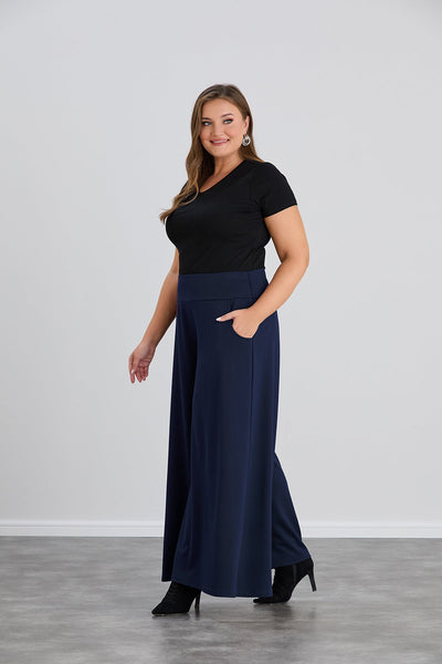 Fusta pantalon marime mare cu buzunare Sara - albastru inchis