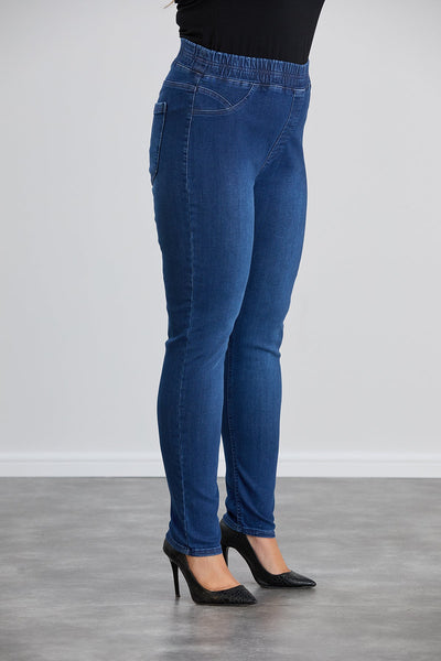 Blugi marime mare elastici tip Jeggings - albastru