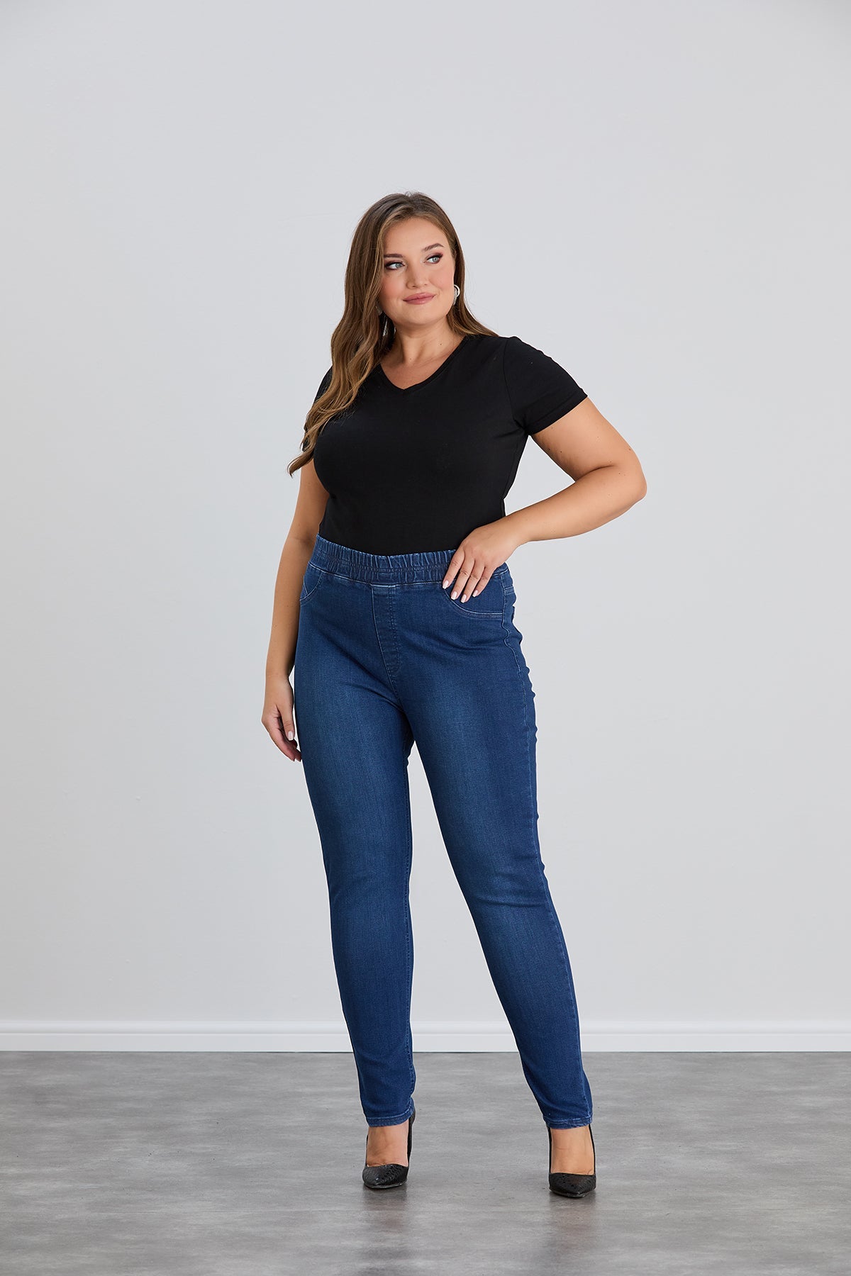 Blugi marime mare elastici tip Jeggings - albastru