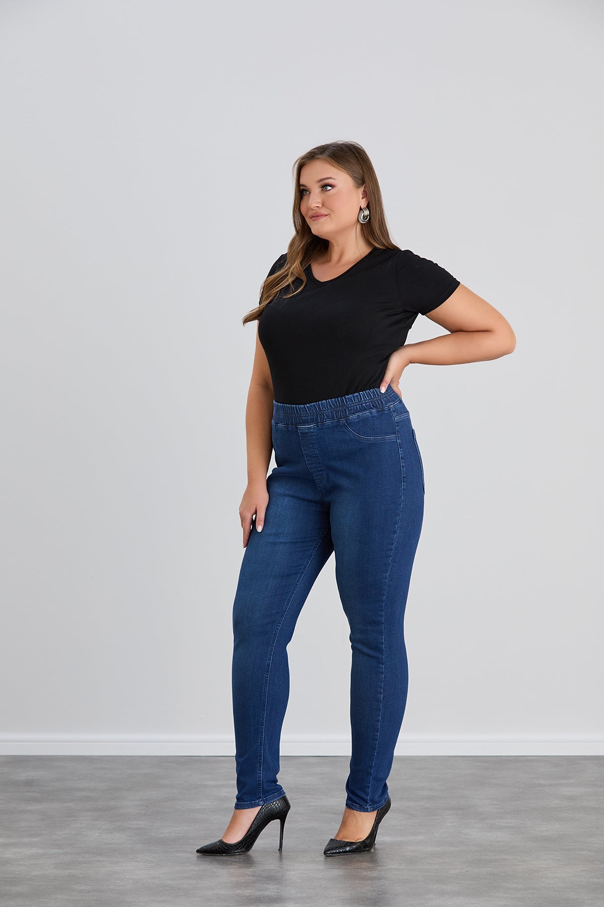 Blugi marime mare elastici tip Jeggings - albastru