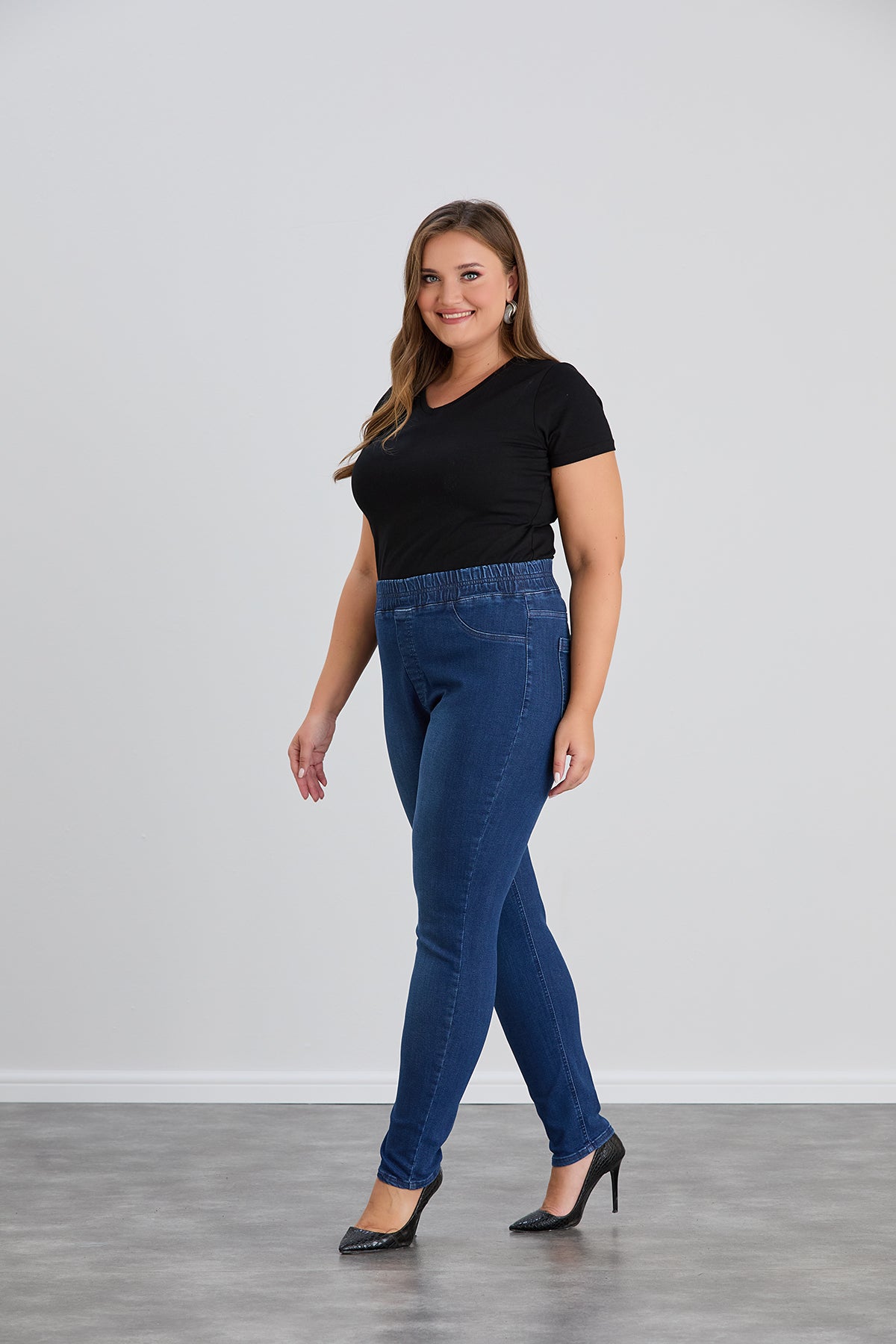 Blugi marime mare elastici tip Jeggings - albastru
