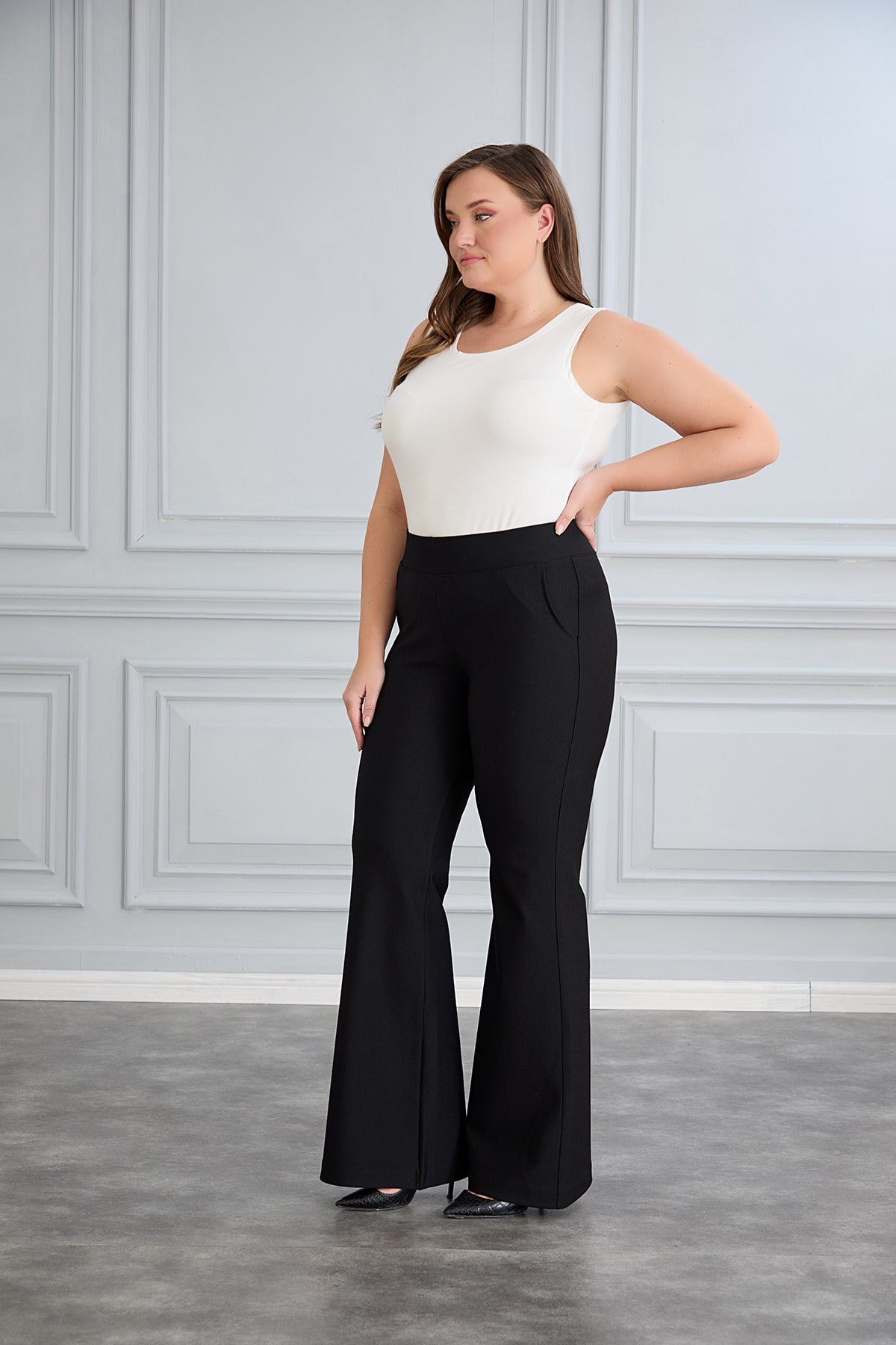 Pantalon marime mare retractabil Borisa rascroit de la genunchi
