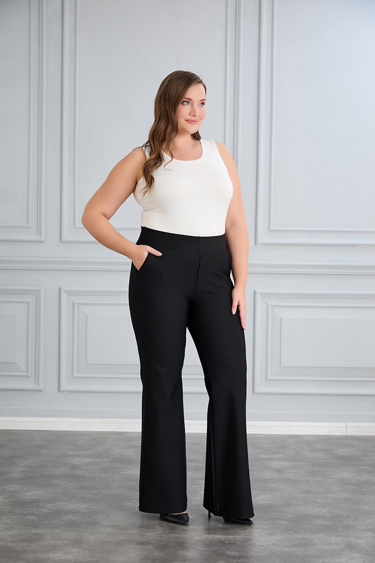 Pantalon marime mare retractabil Borisa rascroit de la genunchi