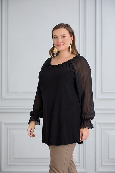 Tunica marime mare cu maneci chic din sifon