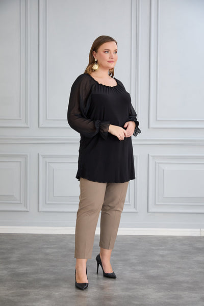 Tunica marime mare cu maneci chic din sifon