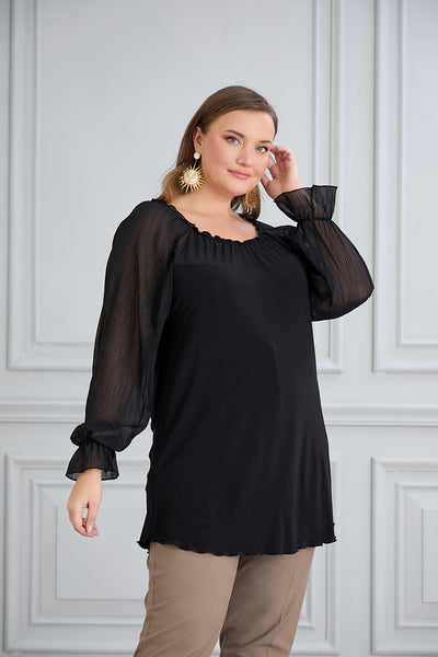Tunica marime mare cu maneci chic din sifon