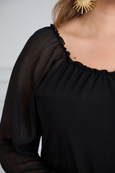 Tunica marime mare cu maneci chic din sifon