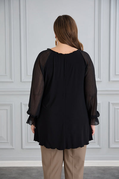 Tunica marime mare cu maneci chic din sifon