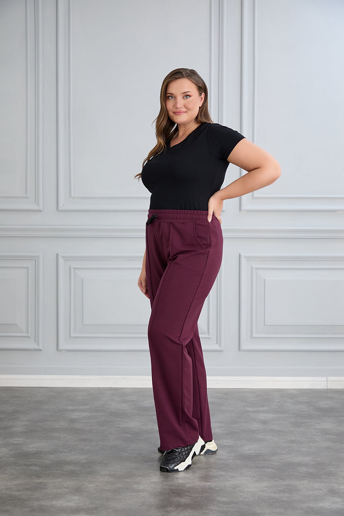 Pantalon sport marime mare larg Daily - lila