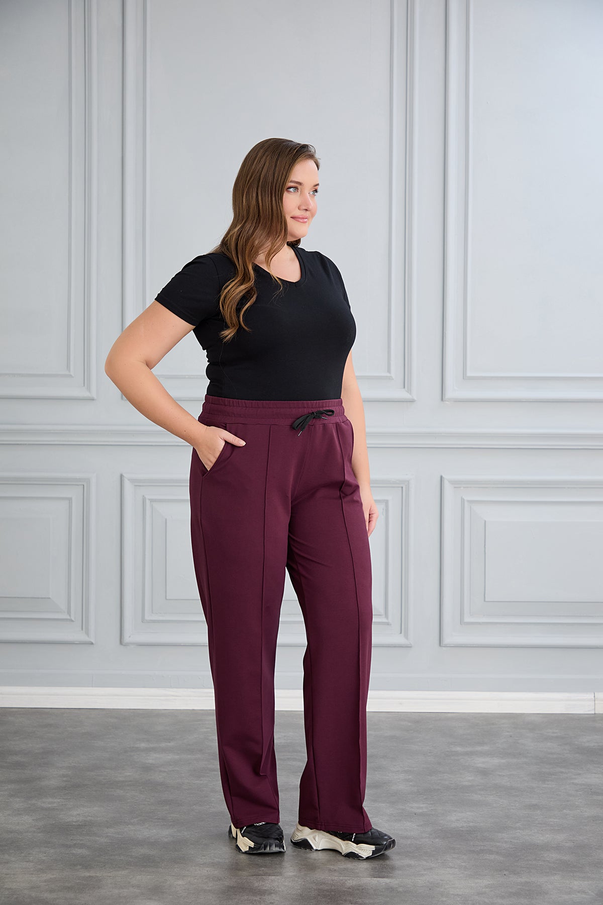 Pantalon sport marime mare larg Daily - lila