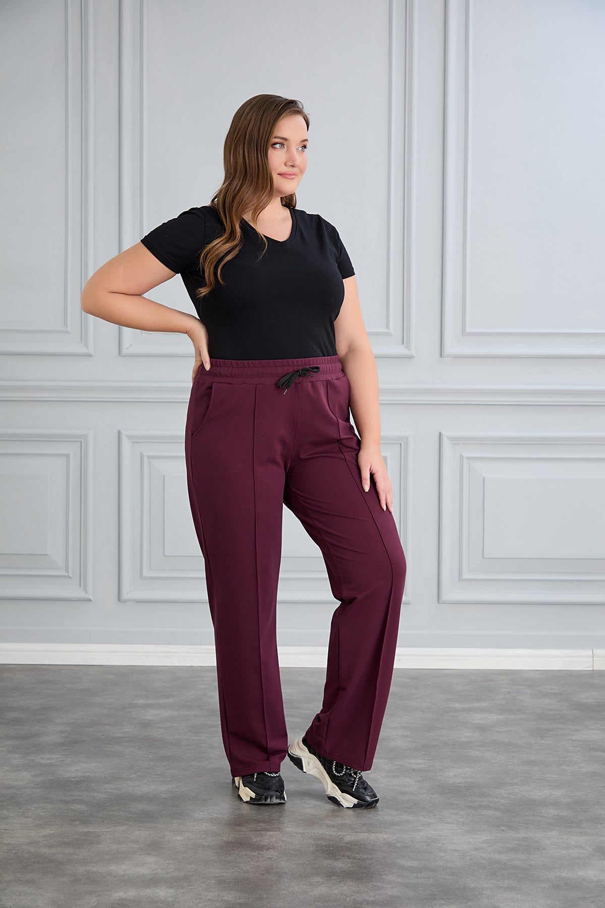 Pantalon sport marime mare larg Daily - lila