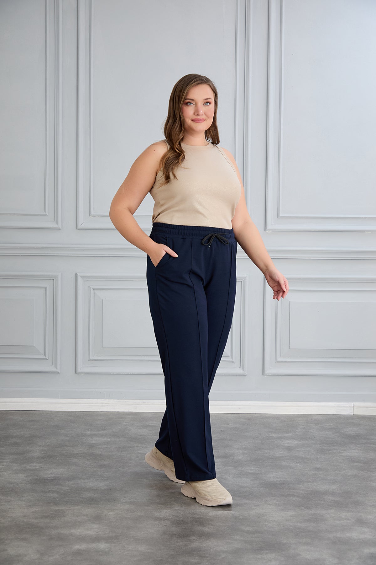 Pantalon sport marime mare larg Daily - albastru inchis
