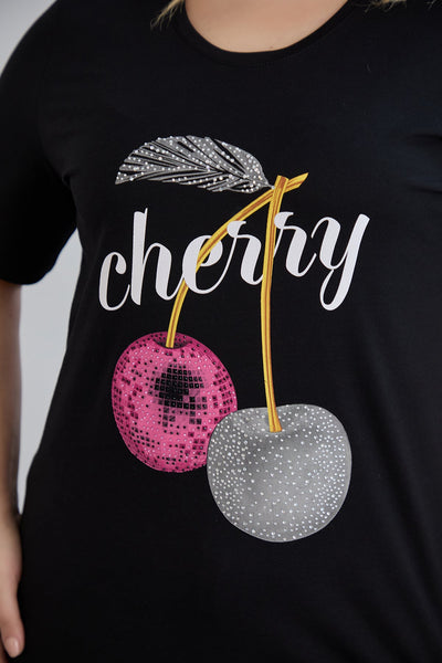 Tricou marime mare din bumbac Cherry - negru