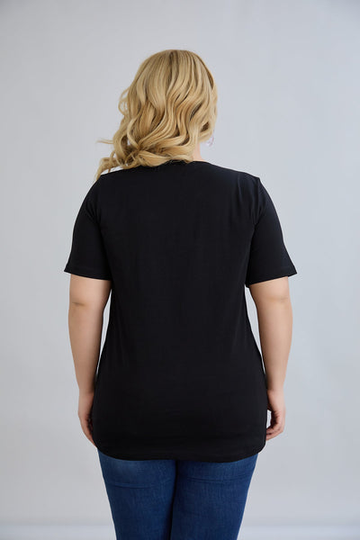 Tricou marime mare din bumbac Cherry - negru