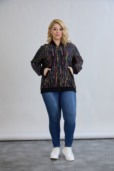 Jacheta bomber marime mare din bumbac cu model floral