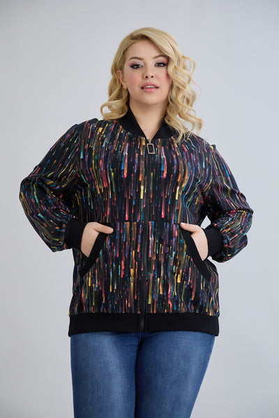 Jacheta bomber marime mare din bumbac cu model floral