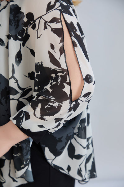 Rochie marime mare din sifon cu accent pe umeri - flori