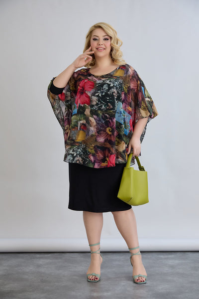Rochie marime mare din sifon cu accent pe umeri - visiniu