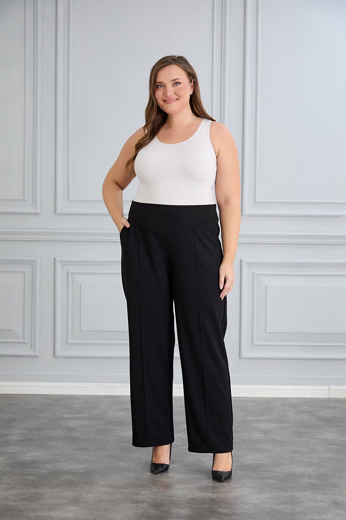 Pantalon marime mare cu croiala larga - negru