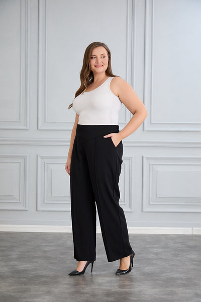 Pantalon marime mare cu croiala larga - negru