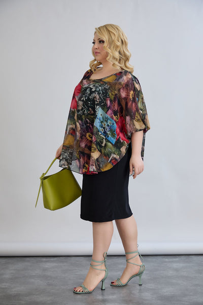 Rochie marime mare din sifon cu accent pe umeri - visiniu