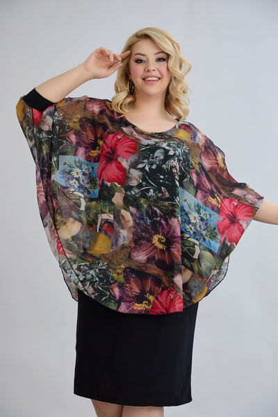 Rochie marime mare din sifon cu accent pe umeri - visiniu